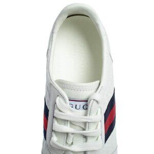 Gucci White Micro Guccissima Leather Web Low Top Sneakers Men Size 11